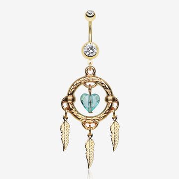 Golden Heart Hoop Dream Catcher Belly Ring-Clear Gem